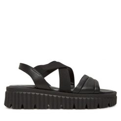 Sandały Tamaris. Czarne sandały damskie Tamaris, bez wzorów, bez obcasa, na koturnie. Za 279.99 zł.