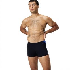 Kąpielówki męskie spodenki kąpielowe Speedo Hyperboom. Niebieskie kąpielówki męskie Speedo, m, bez wzorów, z materiału, na fitness i siłownię. Za 151.98 zł.
