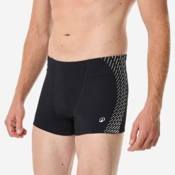 Bokserki pływackie męskie Decathlon Fiti. Czarne kąpielówki męskie Decathlon, m, bez wzorów, z elastanu, do pływania. Za 69.99 zł.