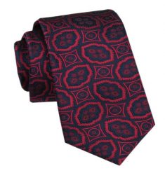 Elegancki Krawat Męski - Alties - Granat z Dużym, Czerwonym Wzorem. Czerwone krawaty i muchy męskie Alties, bez wzorów, z tkaniny, eleganckie. Za 49.00 zł.