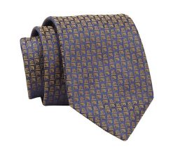 Krawat Granatowo-Żółty w Drobny Wzór Geometryczny, 7 cm, Elegancki, Klasyczny, Męski -ALTIES. Niebieskie krawaty i muchy męskie Alties, bez wzorów, z tkaniny, eleganckie. Za 49.00 zł.