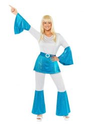 Amscan 3-częściowy kostium "Mamma Mia Disco Dancer" w kolorze biało-niebieskim rozmiar: L. Białe stroje jednoczęściowe damskie AMSCAN, l, bez wzorów. Za 108.99 zł.