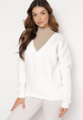 Biała Bawełniana Bluza z Dekoltem w Serek Gitra. Białe bluzy bez kaptura damskie Born2be, z bawełny. Za 89.99 zł.
