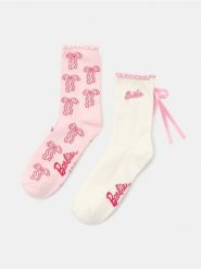 Skarpetki z bawełną i falbanami 2 pack Barbie - wielobarwny. Skarpetki damskie Sinsay, bez wzorów, z bawełny. Za 12.99 zł.