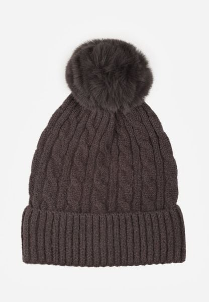 Szara Czapka w Warkoczowy Splot z Pomponem Vetisare. Szare czapki zimowe damskie Born2be, z dzianiny. Za 29.99 zł.