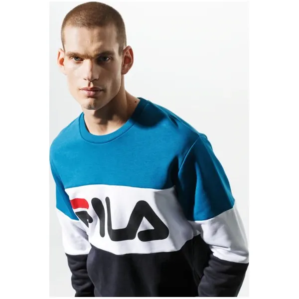Fila Bluza Straight Blocked Crew , niebieski, rozmiar XL. Niebieskie bluzy bez kaptura męskie Fila, m, z bawełny. W wyprzedaży za 179.99 zł.