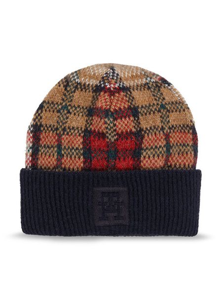 Tommy Hilfiger Czapka Tommy Check Beanie AW0AW15315 Granatowy. Niebieskie czapki zimowe damskie Tommy Hilfiger, z syntetyku. Za 179.99 zł.