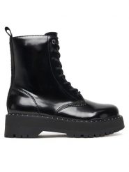 DKNY Trzewiki Batu Studs-Lace Up K4566972 Czarny. Czarne botki damskie DKNY, ze skóry, bez obcasa, na płaskiej podeszwie, bez zapięcia. Za 829.99 zł.