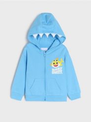 Rozpinana bluza z kapturem Baby Shark - niebieski. Niebieskie bluzy i bluzki niemowlęce Sinsay, bez wzorów, bez ramiączek, z kapturem. W wyprzedaży za 17.99 zł.