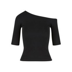 Koszulka damska Urban Classics Organic Asymmetric Rib. Czarne bluzki damskie Urban Classics, bez wzorów, z bawełny, z asymetrycznym kołnierzem, bez ramiączek. Za 93.00 zł.