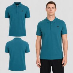 KOSZULKA MĘSKA 4F POLO SPORTOWY T-SHIRT M609 SS26. Zielone koszulki polo męskie 4f, l, z bawełny, bez ramiączek, na fitness i siłownię. Za 89.99 zł.