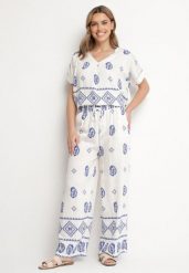 Niebiesko-Biały Bawełniany Komplet Koszula i Szerokie Spodnie w Stylu Boho Ollirive. Niebieskie koszule damskie Born2be, z aplikacjami, z bawełny, boho. Za 64.99 zł.