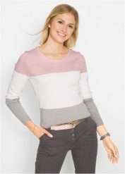 Sweter w stylu color-blocking. Czerwone swetry klasyczne damskie bonprix, z dzianiny, bez kołnierzyka. Za 94.99 zł.