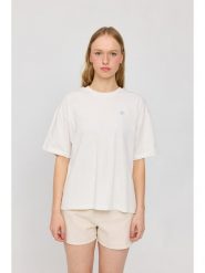 MAZINE Koszulka "Back Print" w kolorze kremowym ze wzorem rozmiar: L. Brązowe bluzki damskie MAZINE, l, bez wzorów, z bawełny, bez kołnierzyka, bez ramiączek. Za 105.38 zł.