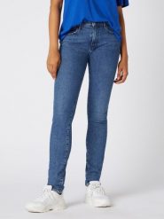 SPODNIE DAMSKIE WRANGLER SLIM INDIGO MID W28LWB81D 112128440. Niebieskie spodnie materiałowe damskie Wrangler, bez wzorów, z jeansu. Za 189.99 zł.