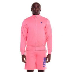 Męska bluza z zamkiem błyskawicznym na całej długości i odważnym kolorze. Brązowe bluzy bez kaptura męskie LEONE 1947 APPAREL, bez wzorów, z tkaniny, sportowe, bez kołnierzyka, bez ramiączek. Za 178.93 zł.