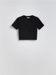 Bawełniany crop top - czarny. Czarne topy damskie Reserved, l, bez wzorów, z bawełny, bez kołnierzyka. Za 29.99 zł.