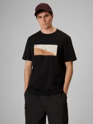 4F T-shirt relaxed z nadrukiem męski - czarny M. Czarne t-shirty męskie 4f, m, bez wzorów, z materiału, bez kołnierzyka. Za 79.99 zł.