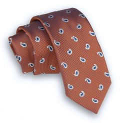 Pomarańczowy Elegancki Krawat Męski -ALTIES- 6 cm, Miedziany, w Paisley, Łezki. Brązowe krawaty i muchy męskie Alties, bez wzorów, z tkaniny, eleganckie. Za 49.00 zł.