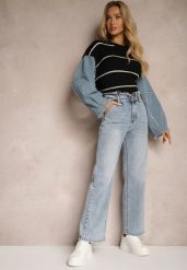 Niebieskie Jeansy Spodnie High Waist z Szerokimi Nogawkami Sancilla. Niebieskie jeansy damskie Renee, z podwyższonym stanem. Za 44.99 zł.