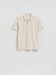 Sweter polo z bawełną - beżowy. Brązowe swetry męskie Reserved, l, bez wzorów, z bawełny, bez kołnierzyka. Za 119.99 zł.