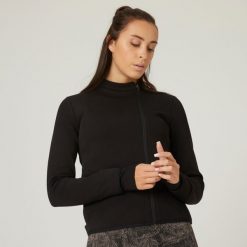 Bluza na zamek damska Nyamba Gym & Pilates 500. Czarne bluzy sportowe damskie DOMYOS, na jesień, l, z bawełny. Za 99.99 zł.