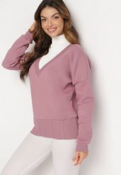 Ciemnoróżowa Bawełniana Bluza z Dekoltem w Serek Gitra. Czerwone bluzy bez kaptura damskie Born2be, z bawełny. Za 89.99 zł.