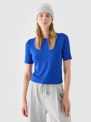 4F T-shirt slim gładki damski - niebieski XS. Niebieskie t-shirty damskie 4f, xs, bez wzorów, z dzianiny, bez kołnierzyka. W wyprzedaży za 19.99 zł.