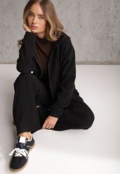 Czarny Prążkowany Komplet Dresowy Spodnie o Szerokim Kroju i Bluza z Kapturem Rerih. Czarne bluzy z kapturem damskie Renee, l, z dresówki. Za 169.99 zł.