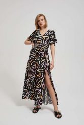Wzorzysta sukienka maxi czarna. Czarne sukienki damskie MOODO, xs, bez wzorów, z wiskozy, bez kołnierzyka, bez ramiączek, maxi. W wyprzedaży za 67.99 zł.