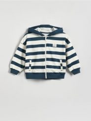 Bawełniana bluza w paski - granatowy. Niebieskie bluzy i bluzki niemowlęce Reserved, bez wzorów, z bawełny, bez ramiączek, bez kaptura. Za 59.99 zł.
