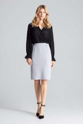 Szara Ołówkowa Spódnica z Brokatowym Lampasem. Szare spódniczki damskie Figl, xl, bez wzorów, z elastanu, ołówkowe. Za 199.00 zł.