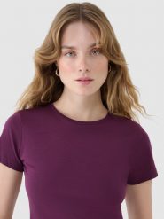 4F T-shirt slim z modalem damski - fioletowy L. Fioletowe t-shirty damskie 4f, l, bez wzorów, z bawełny, bez kołnierzyka. W wyprzedaży za 39.99 zł.
