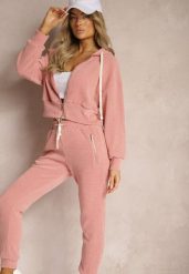 Różowy Komplet Dresowy z Dodatkiem Bawełny Spodnie z Gumką w Talii Bluza z Kapturem Sesaria. Czerwone bluzy z kapturem damskie Renee, l, z bawełny. Za 119.99 zł.