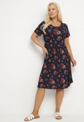 Granatowo-Czerwona Rozkloszowana Sukienka w Kwiatowy Wzór Lumilisse. Niebieskie sukienki damskie Born2be, na co dzień, xl, bez wzorów, eleganckie, bez kołnierzyka, bez ramiączek, midi, rozkloszowane. W wyprzedaży za 51.99 zł.