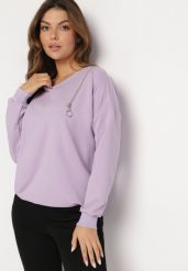 Jasnofioletowa Bawełniana Bluza z Zamkiem i Ściągaczami Araphose. Fioletowe bluzy bez kaptura damskie Born2be, uniwersalny, z bawełny. Za 89.99 zł.
