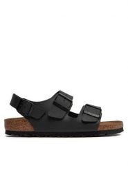 Birkenstock Sandały Milano 034793 Czarny. Czarne sandały damskie Birkenstock, bez wzorów, ze skóry, bez obcasa, na płaskiej podeszwie. Za 429.99 zł.