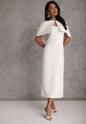 Biała Sukienka VICES o Dopasowanym Kroju z Narzutką Kelaleno. Białe sukienki damskie Renee, na imprezę, l, bez wzorów, bez kołnierzyka, bez ramiączek, maxi, dopasowane. Za 209.99 zł.