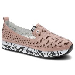 Różowe Półbuty Ravini Modne Buty Damskie. Czerwone półbuty damskie Ravini, bez wzorów, ze skóry, młodzieżowe, bez obcasa, na obcasie. Za 239.00 zł.