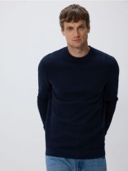 Strukturalny sweter z bawełny - granatowy. Niebieskie swetry męskie Reserved, l, bez wzorów, z bawełny, bez kołnierzyka. Za 139.99 zł.