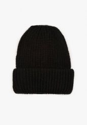 Czarna Czapka Beanie z Wiskozą z Prążkowanego Materiału Ozdobiona Metaliczną Nicią Temitana. Czarne czapki zimowe damskie Renee, z jeansu. Za 39.99 zł.
