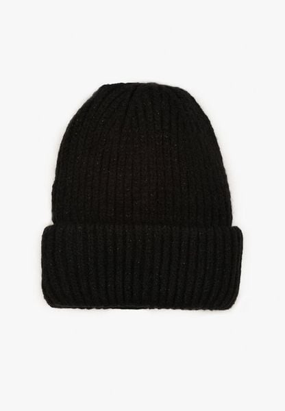 Czarna Czapka Beanie z Wiskozą z Prążkowanego Materiału Ozdobiona Metaliczną Nicią Temitana. Czarne czapki zimowe damskie Renee, z jeansu. Za 39.99 zł.