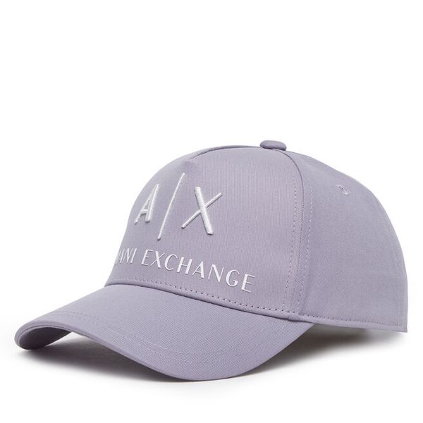 Czapka z daszkiem Armani Exchange. Fioletowe czapki z daszkiem damskie Armani Exchange, bez wzorów. Za 129.99 zł.