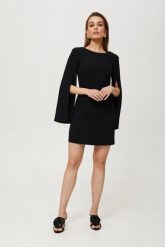 Czarna Mini Sukienka z Rozciętymi Rękawami. Czarne sukienki damskie MOE, l, bez wzorów, z elastanu, wizytowe, bez kołnierzyka, bez ramiączek, mini. Za 328.90 zł.