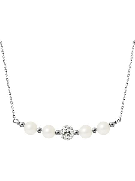 Pearline Srebrny naszyjnik z kryształkami i perłami w kolorze białym - dł. 38 cm rozmiar: onesize. Białe naszyjniki damskie Pearline, srebrne. Za 195.99 zł.