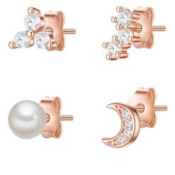 Lulu & Jane Komplet (2 kolczyki) Półksiężyc Mosiadz Różowy złoty Kolczyki 1 ct Damski. Czerwone kolczyki damskie Lulu & Jane, z cyrkonią, pozłacane, na sztyftcie. Za 99.99 zł.