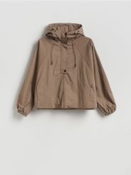 Parka z kapturem - brązowy. Brązowe parki damskie Reserved, l, bez wzorów, z tkaniny. Za 199.99 zł.