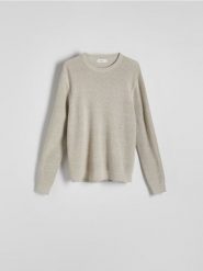 Sweter z bawełną - beżowy. Brązowe swetry męskie Reserved, l, bez wzorów, z bawełny, bez kołnierzyka. W wyprzedaży za 49.99 zł.
