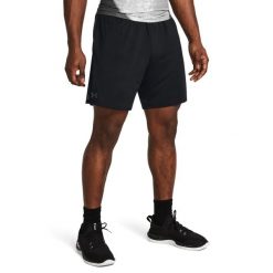 Spodenki męskie Under Armour Tech™ Vent. Czarne szorty męskie Under Armour, bez wzorów, z materiału, sportowe. W wyprzedaży za 119.99 zł.