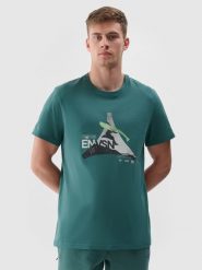 4F T-shirt regular z nadrukiem męski - zielony S. Zielone t-shirty męskie 4f, m, bez wzorów, z bawełny, bez kołnierzyka. W wyprzedaży za 39.99 zł.
